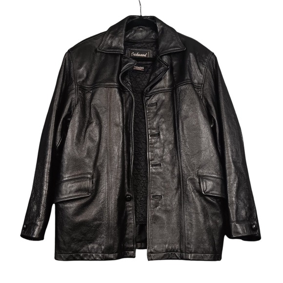 Oakwood Classic Leather Jacket Mens Size L Black Thinsulate Missing Buttons - Picture 1 of 14